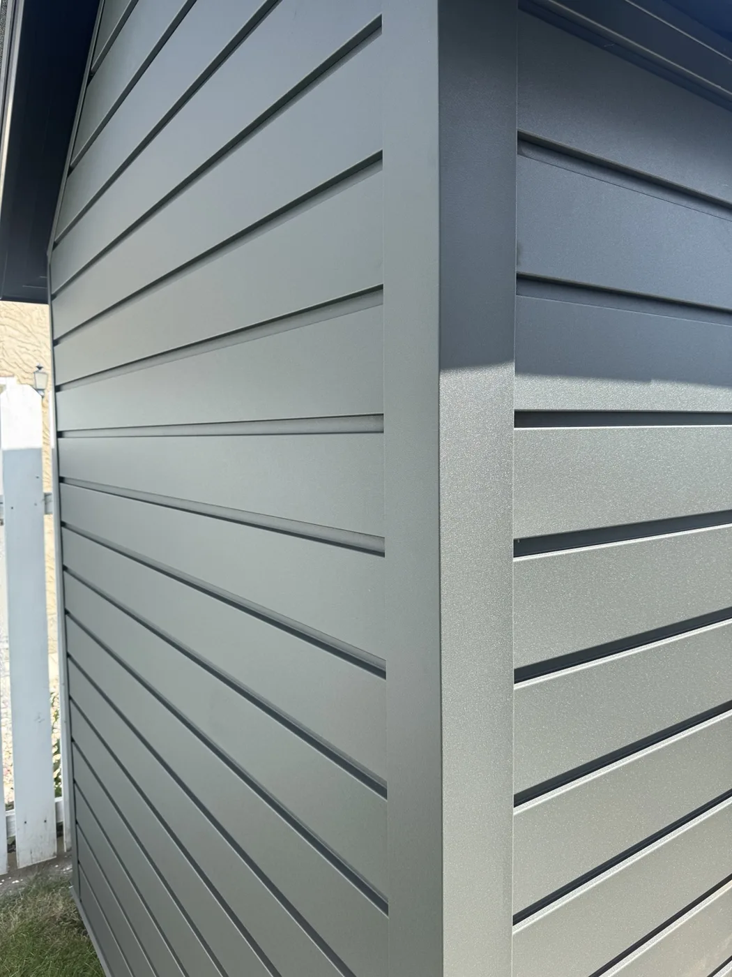 Close-up of horizontal cladding and corner trim