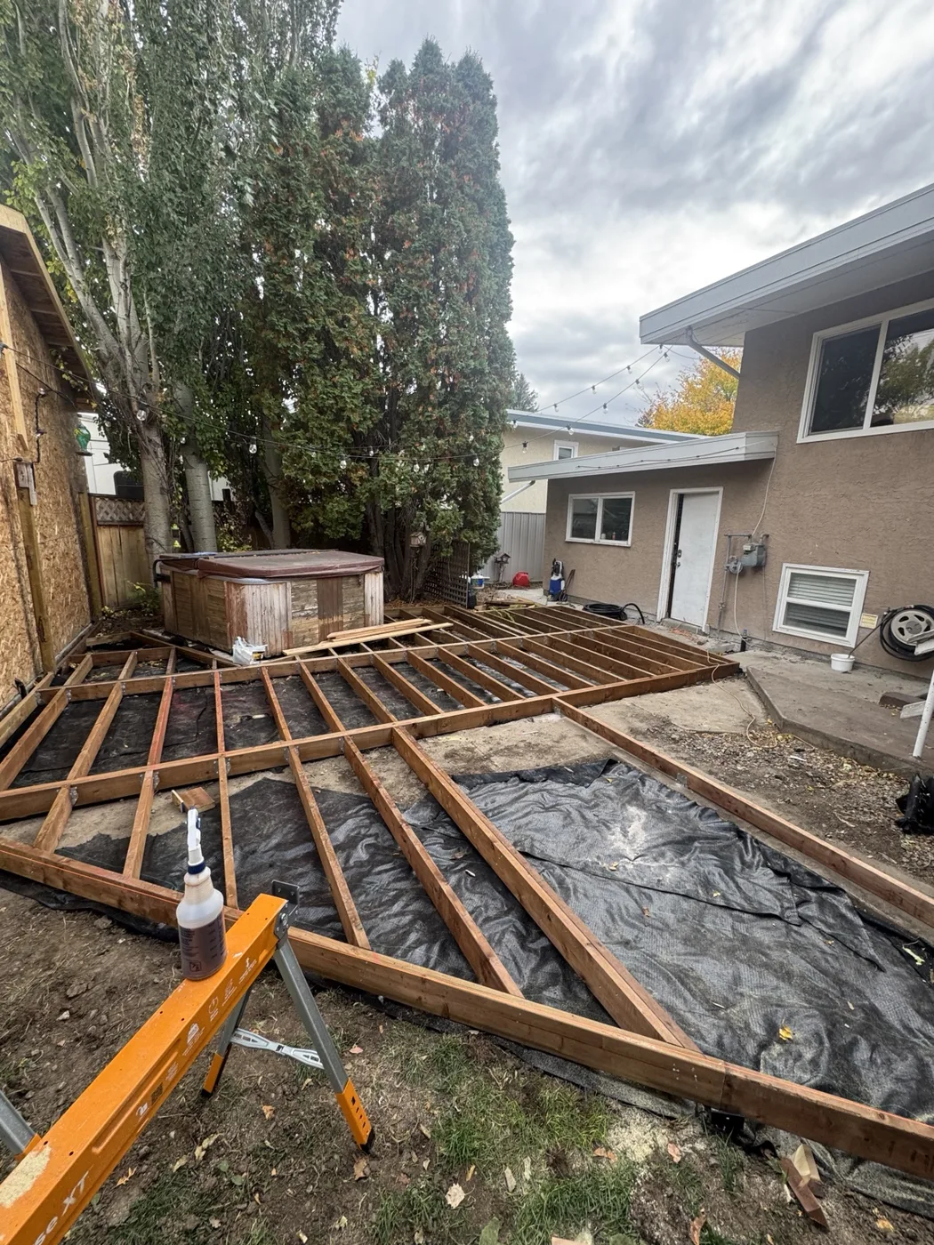Deck framing under construction