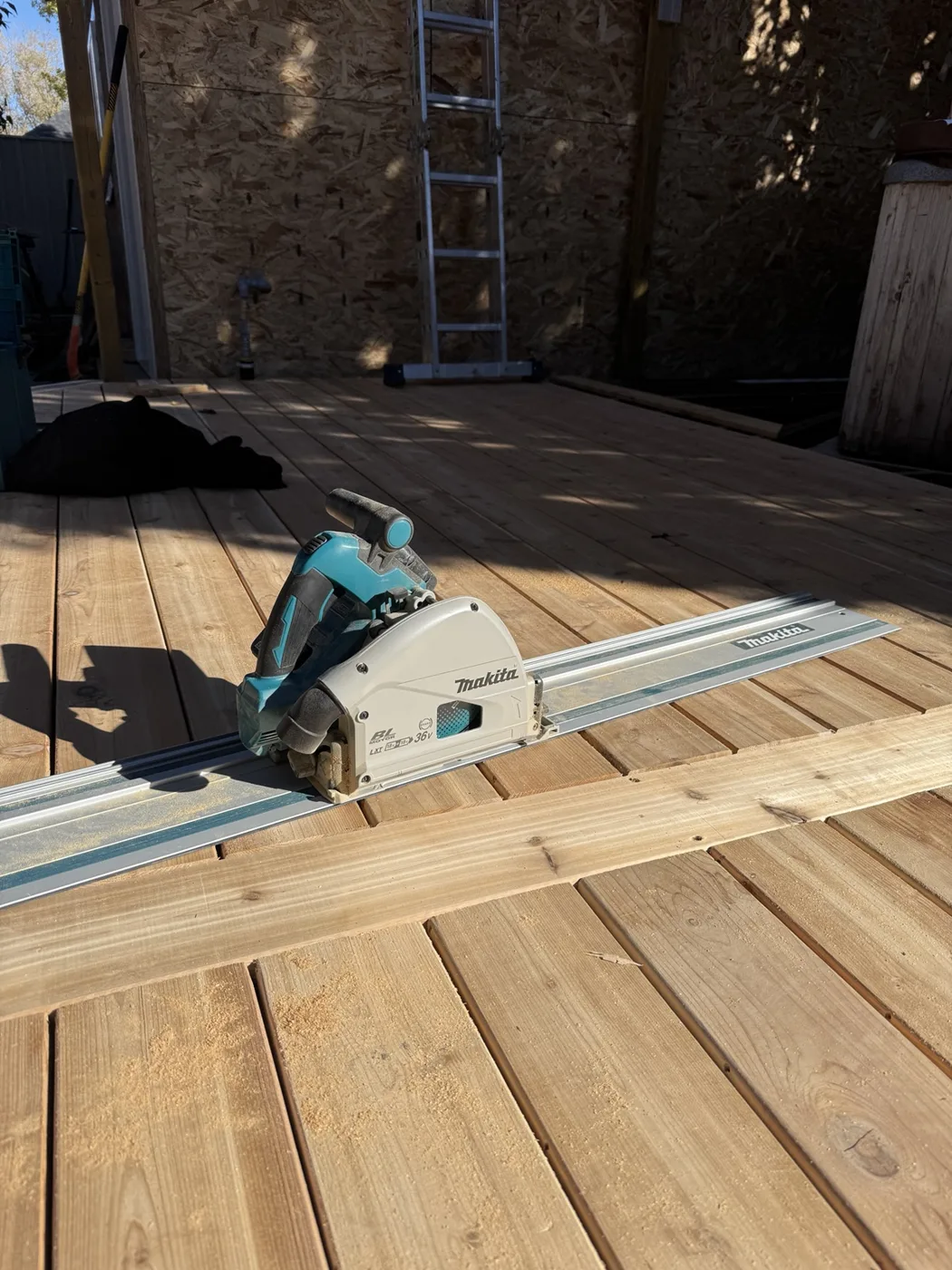 Framing and decking installation in progress